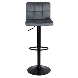 Adjustable Grey Mosva Stool with Matte Black Legs and Velvet Seat