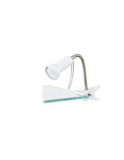 Desk lamp with articulated arm and clip, white, Fabio Eglo brand.