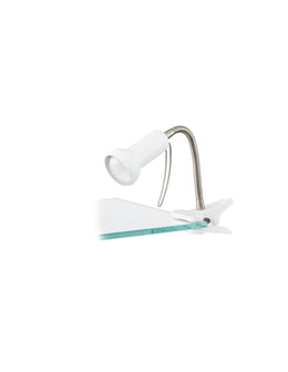 Desk lamp with articulated arm and clip, white, Fabio Eglo brand.