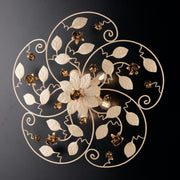 Ceiling lamp in ivory lacquered iron with 5 lights gold decoration