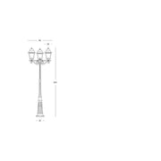 Lamp post 3 lights in black die-cast aluminum glass diffusers h. 264 cm