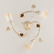 Ceiling lamp in iron Ivory Gold rose three lights 58x h15 cm