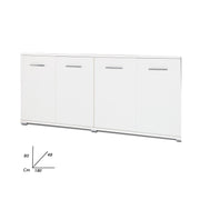 White multipurpose living room furniture in melamine wood 180x80x45 cm