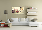 Glass print 70x70 cm with multicolored canvas