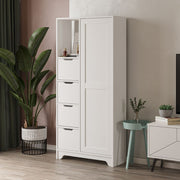 White Yada Midi Multipurpose Mobile with 1 Door, 4 Drawers - 164.5cm H x 77cm W x 29.6cm D