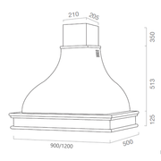 CONTEA white rustic kitchen hood with wooden frame in tobacco color inlay 90 cm