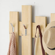 Wave oak wall coat rack with 8 hooks
