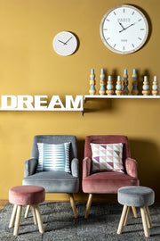 Adeline wooden stool with pink velvet effect 38h cm