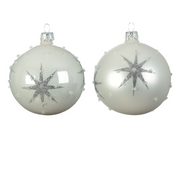 Assorted white Christmas ball with embossed star Ø 8 cm