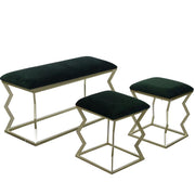 Green velvet metal puff with 2 small rectangular cm100x40,5h51,5