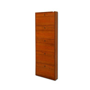 Slim shoe cabinet in melamine wood 5 flaps antique walnut h.180x65x15 cm