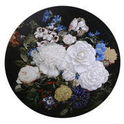 Round wooden picture with black flowers cm ø80h2,6