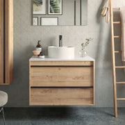 Suspended bathroom furniture Nuar80 ostippo oak countertop washbasin 2 drawers 80x45x54h
