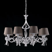 White lacquered iron chandelier with shabby decoration 8 lights with dove gray pvc lampshades