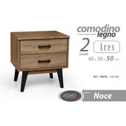 Comodino cameretta  due cassetti noce cm 48 x 38 x 50 h