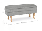 Chenille vintage storage bench in light gray velvet 102x41x49h cm