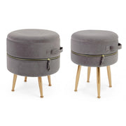 Set 2 Storage stool with velvet effect Pavlina Dark Gray