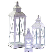 Squared white metal wood lantern 1-3 cm22,5x22,5h75,5