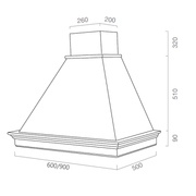 MARY extractor hood in white stainless steel and tobacco-coloured wooden frame 90 cm