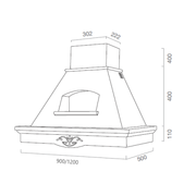 TOSCA white rustic kitchen hood with wooden frame in tobacco color inlay 120 cm