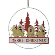 Written red led metal and wood garland cm24x3,5x40,5