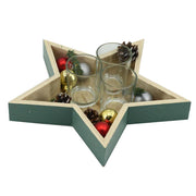 Star green natural wooden candle holder 3p cm28x25h4/8