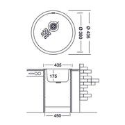 Built-in stainless steel kitchen sink diam. 43.5 cm