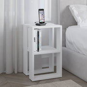 White Lonie Bedside Table with 2 Open Compartments - 55cm H x 30cm D x 34cm W