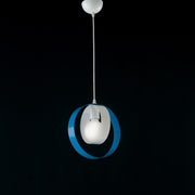Suspension chandelier in white and blue iron one light 25x h27 cm