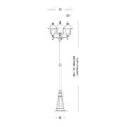 Die-cast aluminum and copper 3-light pole for outdoor use h.244 cm