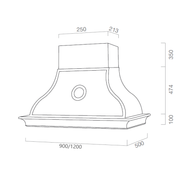 HERMITAGE extractor hood in stainless steel and 120 cm wooden frame