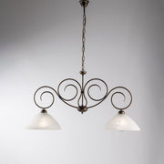 Brown Gold iron chandelier two lights Alabaster White glass lampshades 99x h52 cm