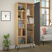 Jedda Oak Bookcase with Anthracite Door 80.6 x 29.6 x 191 cm