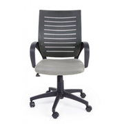 Gray office chair with wheels and armrests