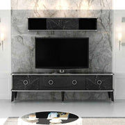 TV stand with wall unit Bientv 180 black marble effect and silver details