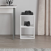 White Lonie Bedside Table with 2 Open Compartments - 55cm H x 30cm D x 34cm W