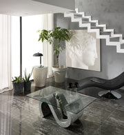 Coffee table with transparent tempered glass top 120x70x36h cm