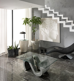 Coffee table with transparent tempered glass top 120x70x36h cm