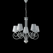Suspension chandelier in shabby iron White lampshades five lights 57x h60 cm