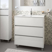 Glossy lacquered white Elmas80 bathroom cabinet with 3-drawer washbasin 81x45x86h