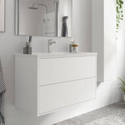 Matt white Mango80 suspended bathroom cabinet with 2-drawer washbasin 80x45x54h