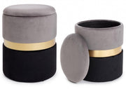 Set of two modern gray black gold opening poufs