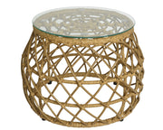 Sintra coffee table in wicker and glass for outdoor use Ø58