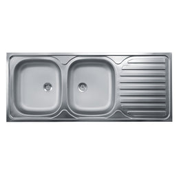 Two bowl kitchen sink with right countertop steel drainer 50x120 cm (N127DX)