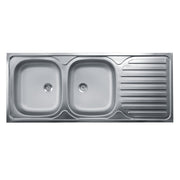 Two bowl kitchen sink with right countertop steel drainer 50x120 cm (N127DX)