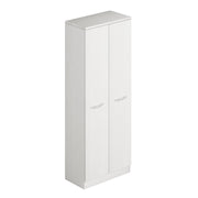 Two-door white multipurpose shoe cabinet with broom holder cm h182x71x38