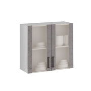 Cement gray 2-door display cabinet in melamine wood H.72x80x32 cm