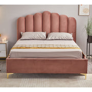 Artu Pink Upholstered Storage Bed with Embellished Headboard and Included Bed Base 160x190 cm