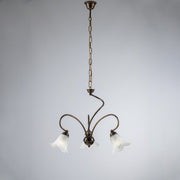 Chandelier hall iron Brown Gold lampshades White glass 50x h46 cm
