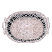 Oval white blue wicker weaving basket cm67/75x42h12